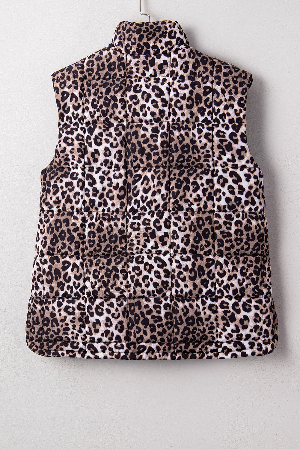 Brown Leopard Quilted Full Zipper Casual Puff Vest 🇺🇸