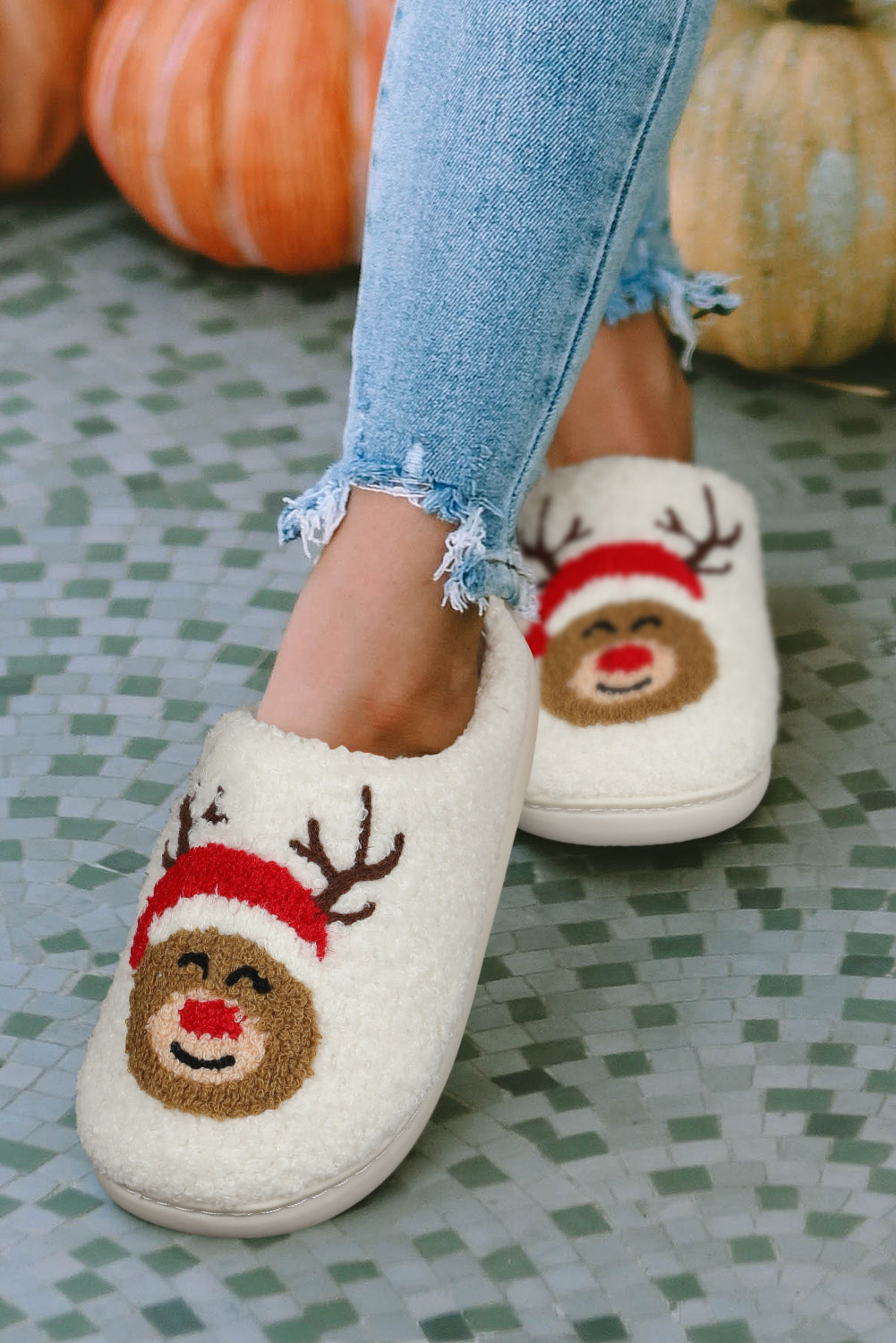 White Christmas Deer Home Indoor Plush Slippers 🇺🇸