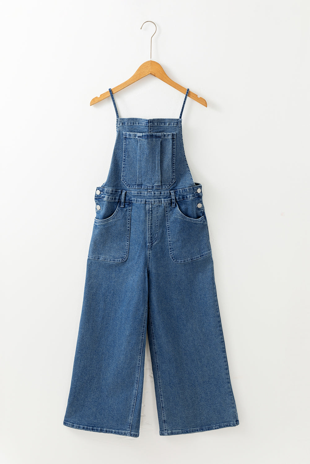 Dusk Blue Adjustable Tie Straps Cropped Wide Leg Denim Overalls 🇺🇸