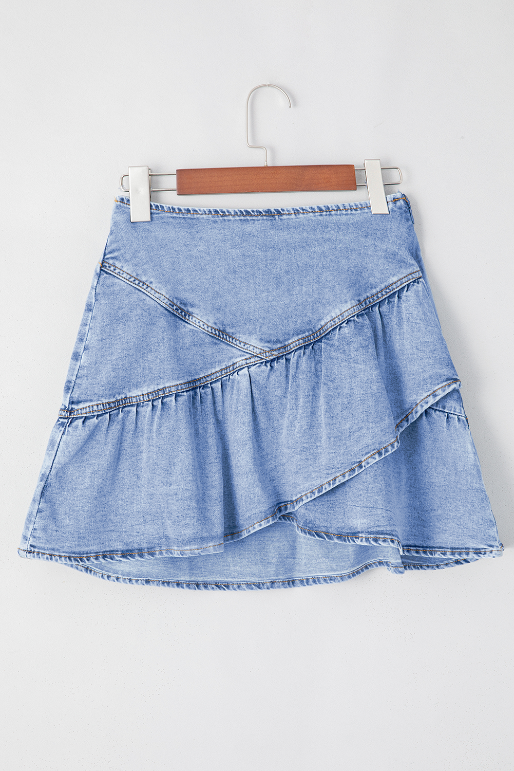 Beau Blue Asymmetric Ruffle Overlay Denim Mini Skirt 🇨🇳