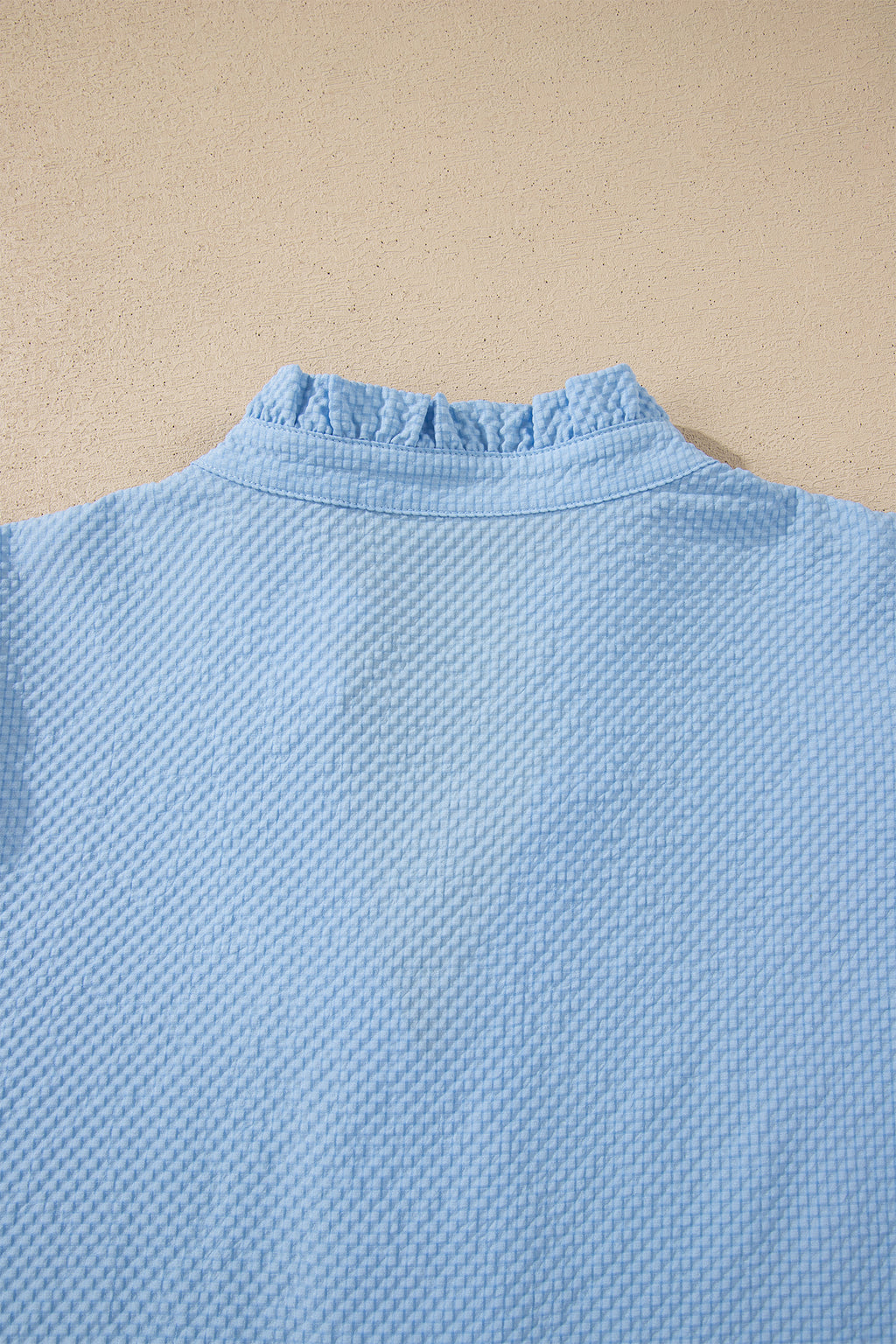 Beau Blue Flower Embroidered Puff Sleeve Split Neck Textured Blouse 🇺🇸