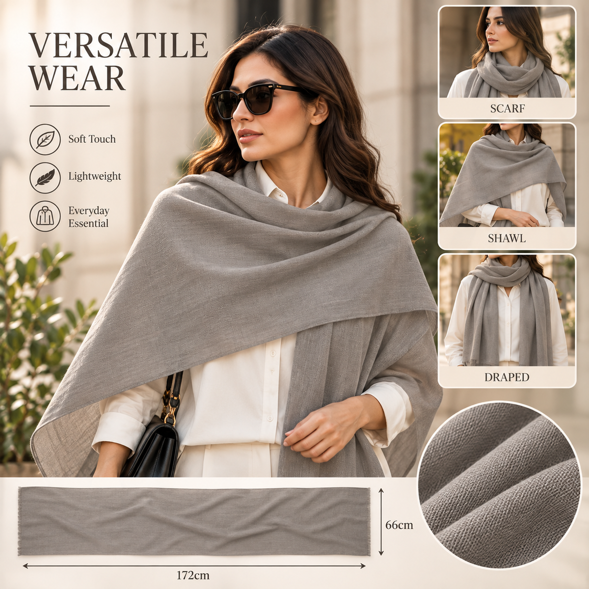 Taupe Grey Cotton Scarf – Soft, Comfortable Everyday Essential 🇬🇧