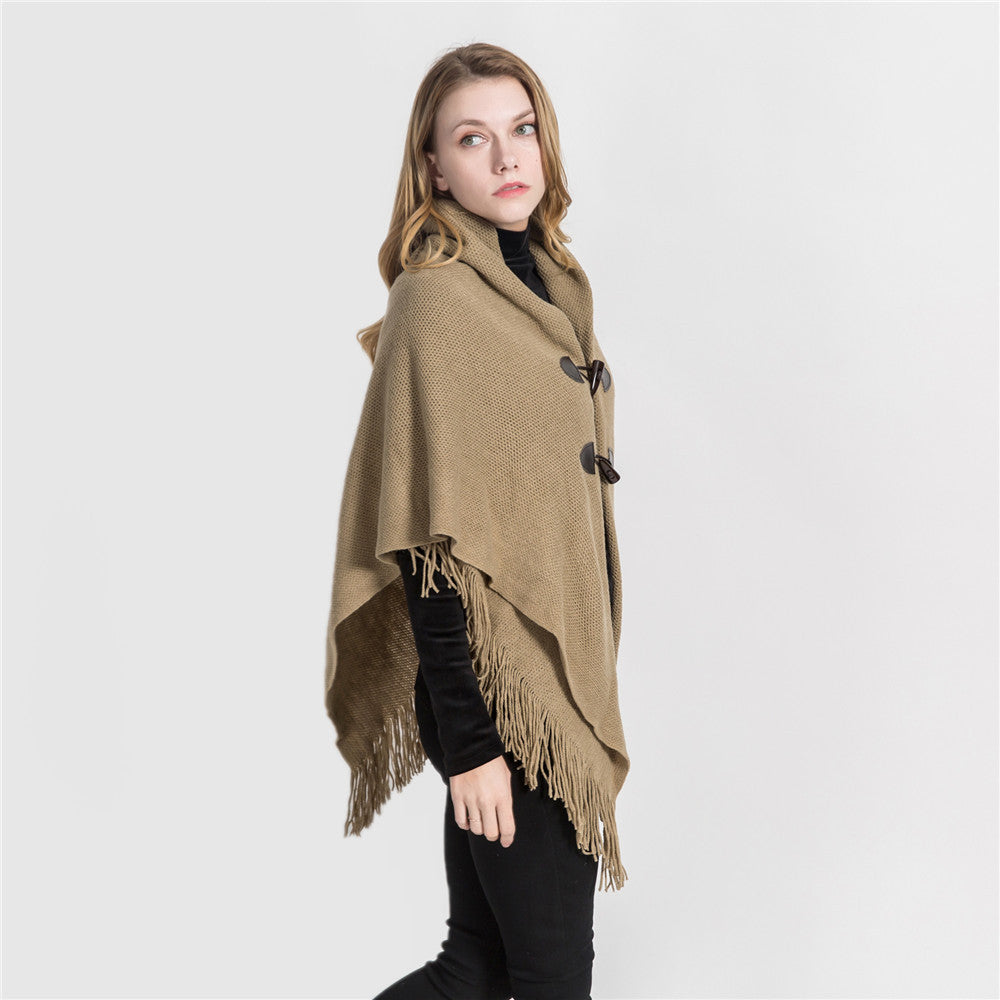 Winter Loose Kimono Cardigan Women Long Sleeveless Hat Poncho Solid Color Magic Shawl Knitted Sweater 🇨🇳