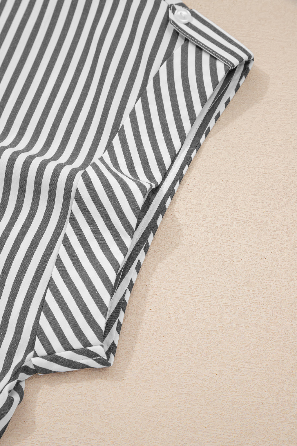 Black Stripe Plus Size V Neck Roll-tab Short Dolman Sleeve Blouse 🇺🇸