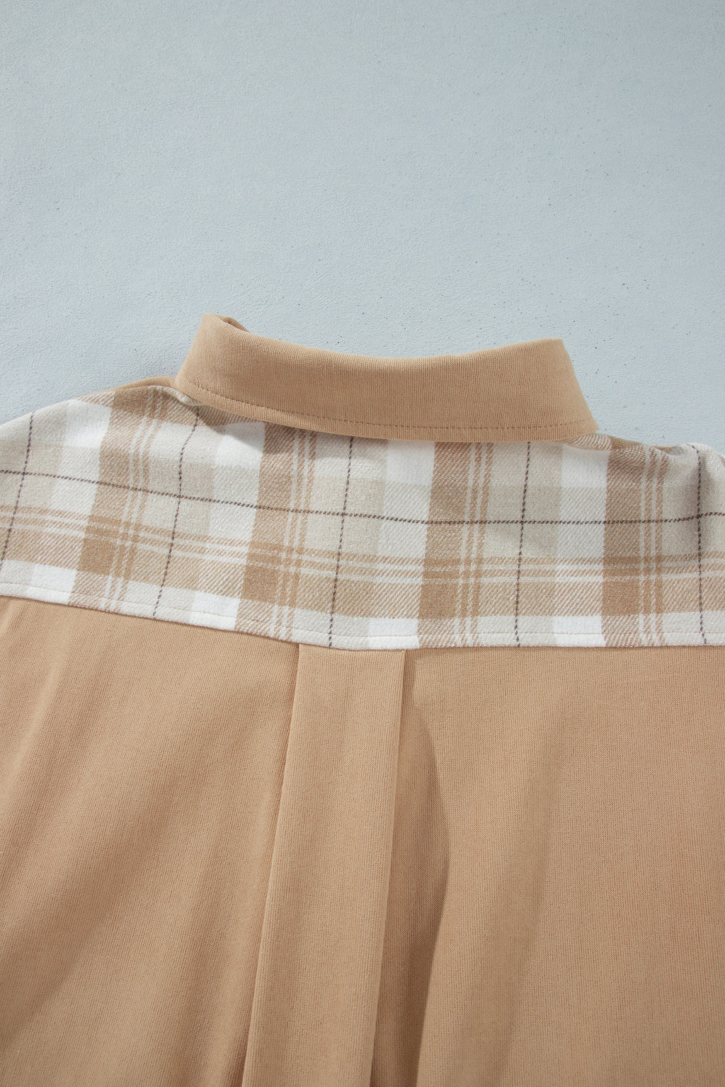 Light French Beige Plaid Colorblock Shirt Collar Shift Shacket 🇺🇸