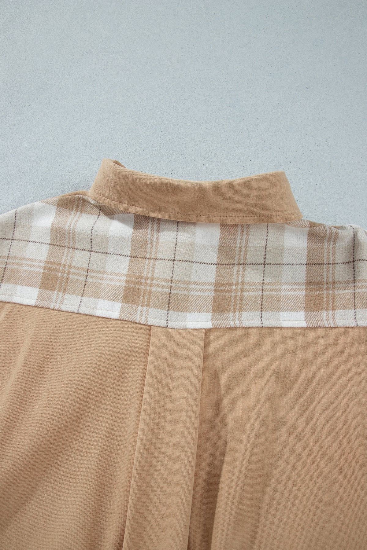 Light French Beige Plaid Colorblock Shirt Collar Shift Shacket 🇺🇸