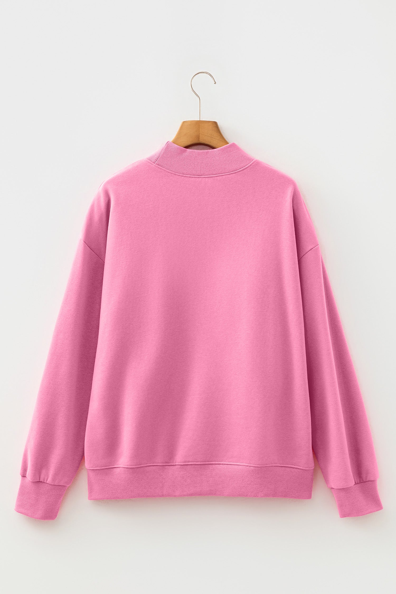 Bright Pink Oversize Blessed Embroidered Mock Neck Sweatshirt 🇺🇸