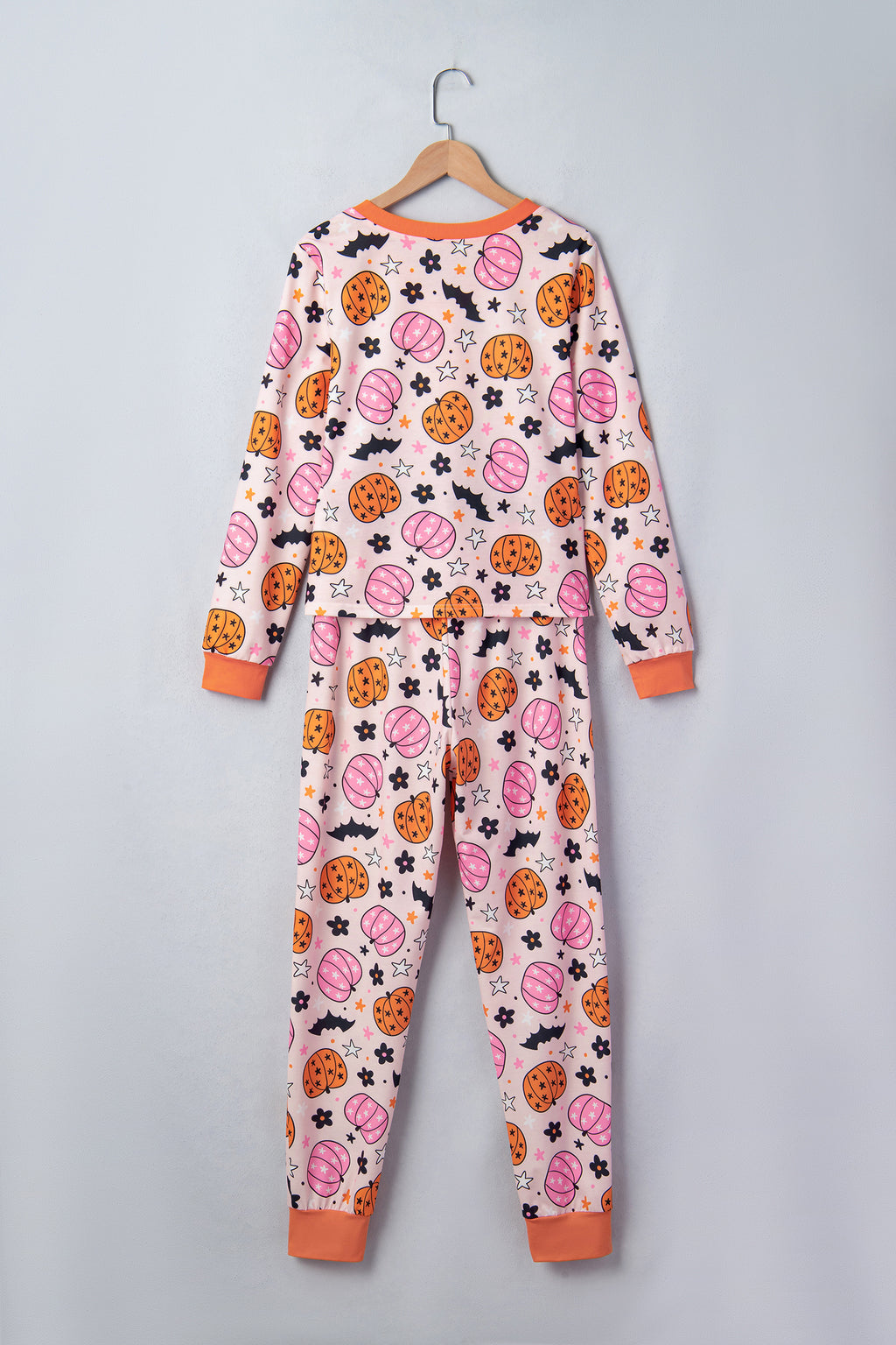 Pink Halloween Pumpkin Print Long Sleeve Home Wear Lounge Set 🇺🇸