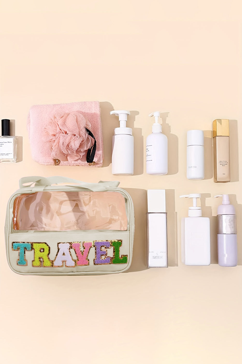 Parchment TRAVEL Chenille Letter Clear PVC Makeup Bag 🇺🇲