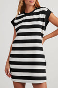 Black Stripe Cap Sleeve Shift T Shirt Dress 🇺🇸