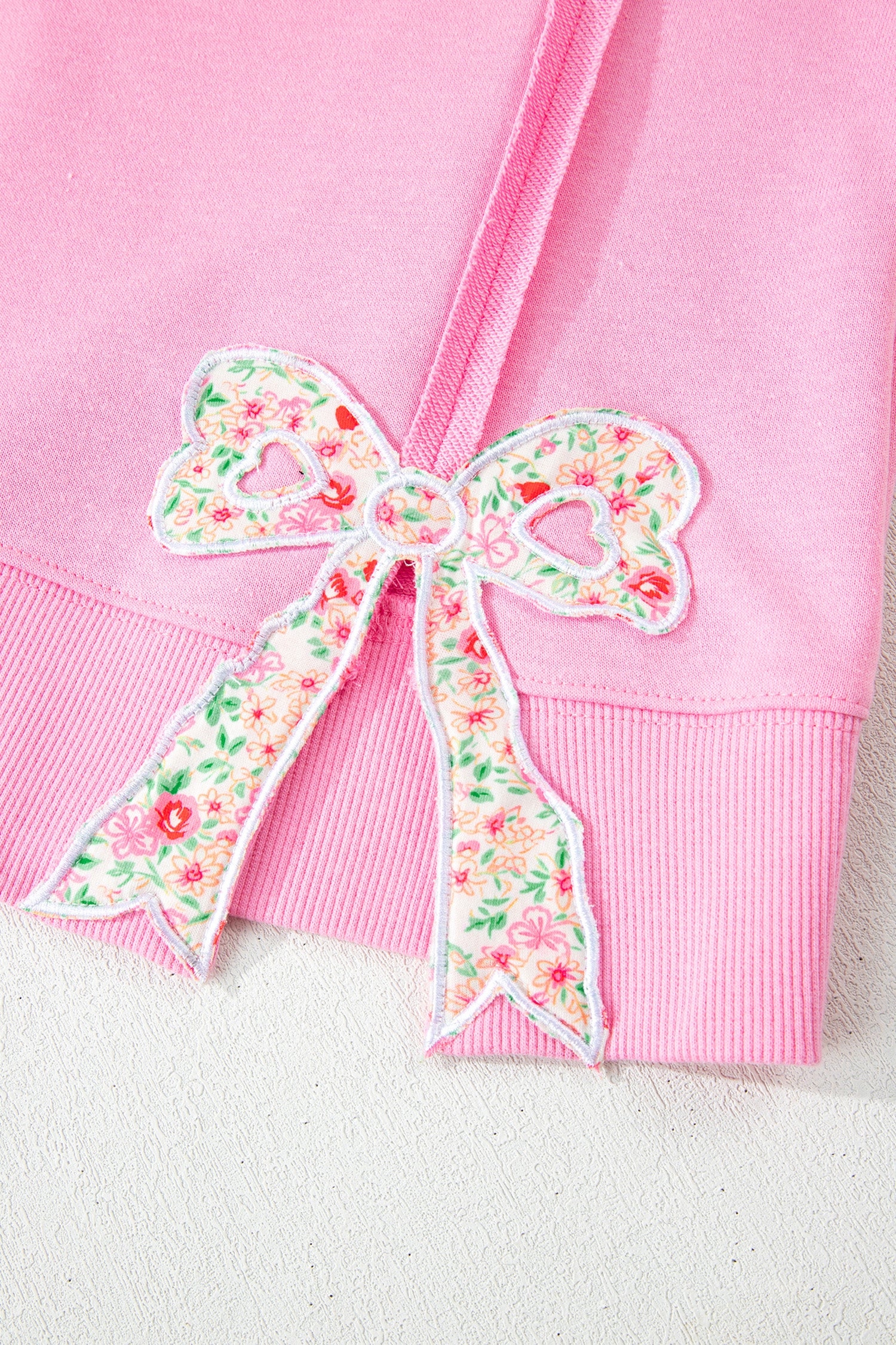 Pink Floral Bow Patched Exposed Seam Patchwork Slit Baggy Sweatshirt 🇺🇸
