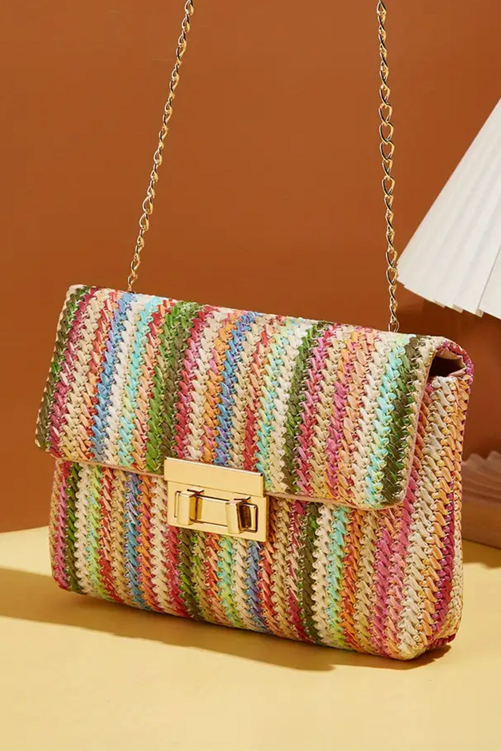 Strawberry Pink Bohemian Woven Gold Chain Shoulder Bag 🇨🇳