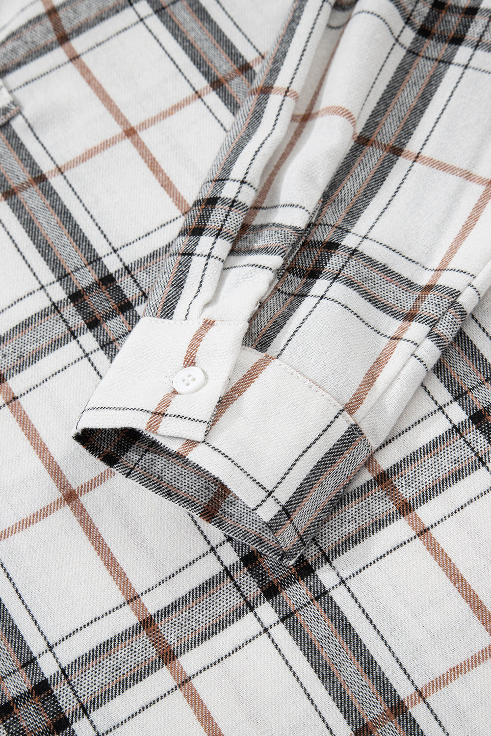 White Plaid Print Collared V Neck Loose Blouse with Side Slits 🇺🇸