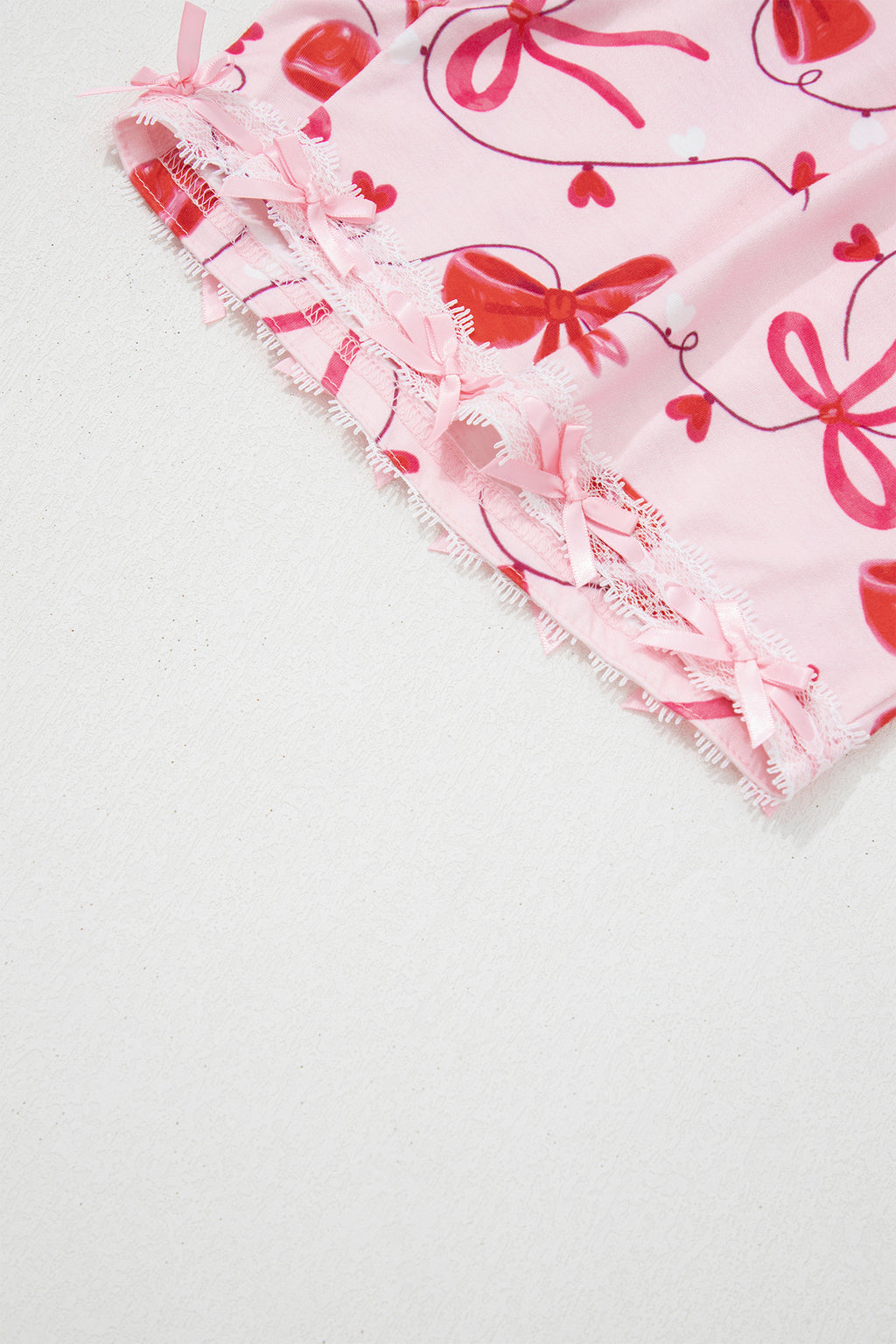 Red Romantic Bow Print Loose Tee Drawstring Shorts 2pcs Lounge Set 🇺🇸