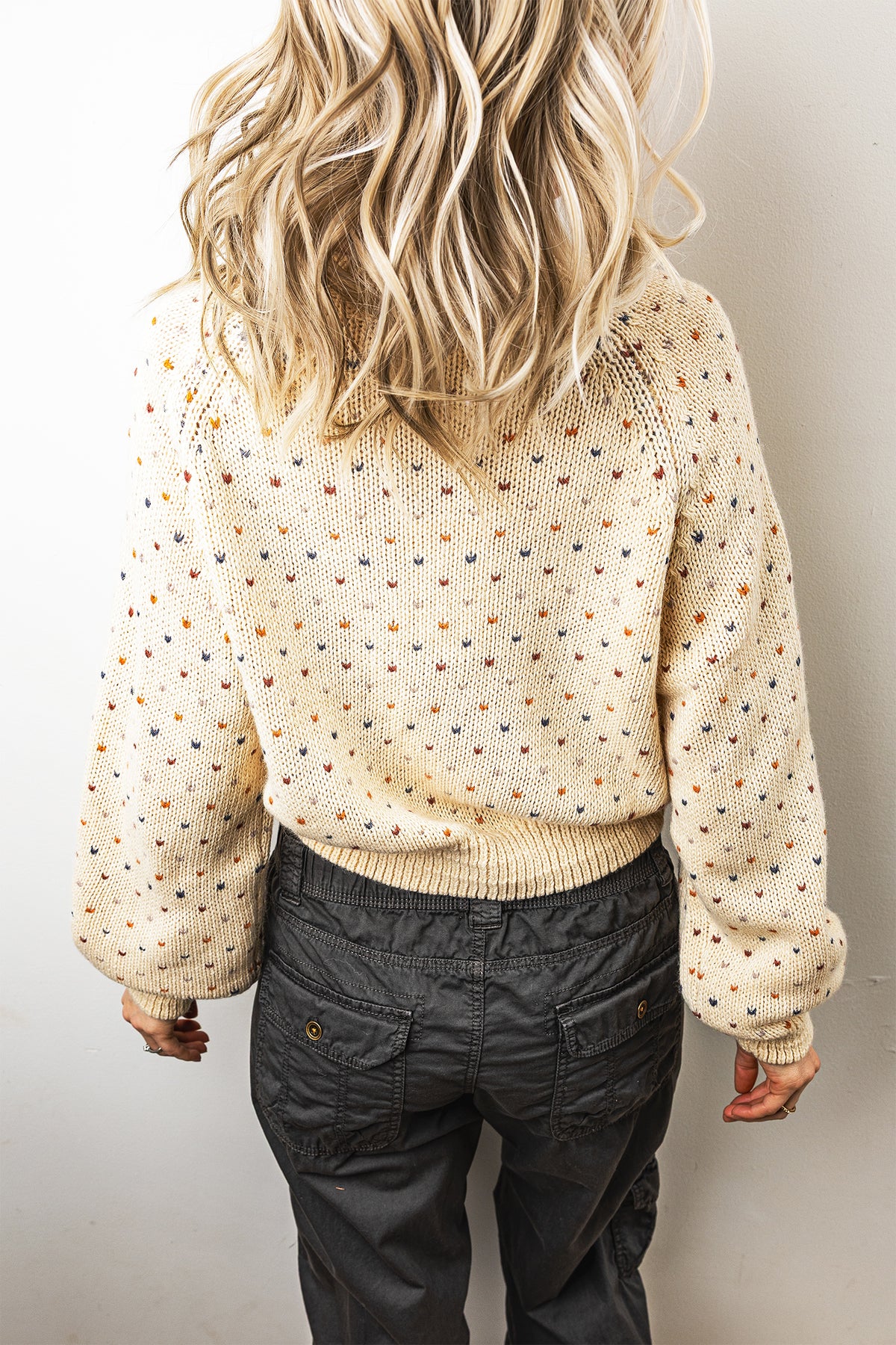 Beige Geometric Print Button Front Long Sleeve Regular Fit Cardigan 🇺🇸