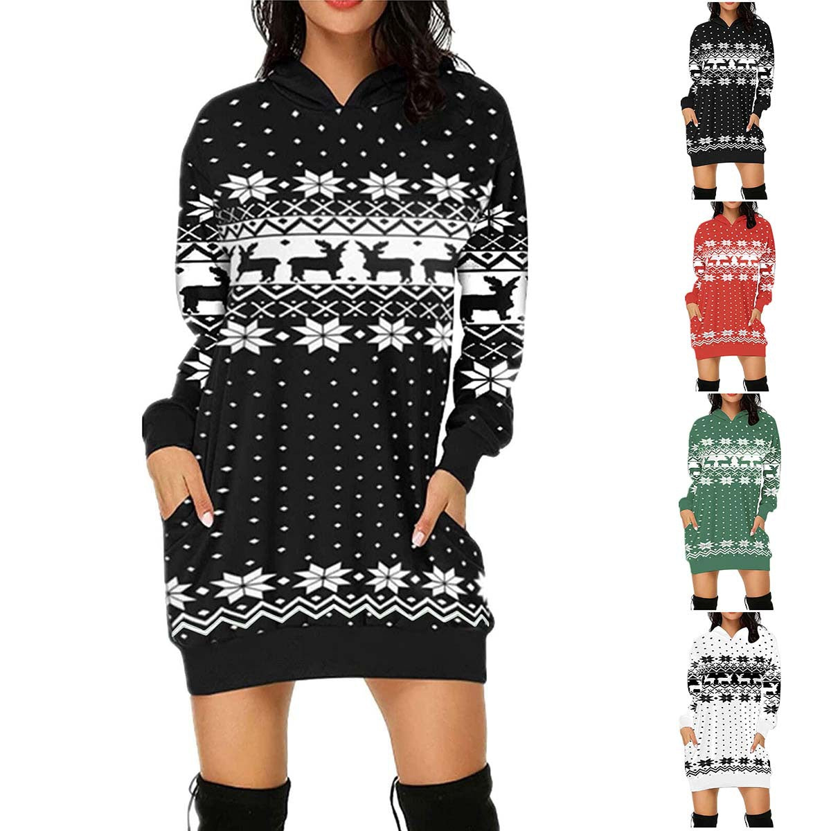Christmas design Pocket Hoodie Sweatshirt dress 🇨🇳