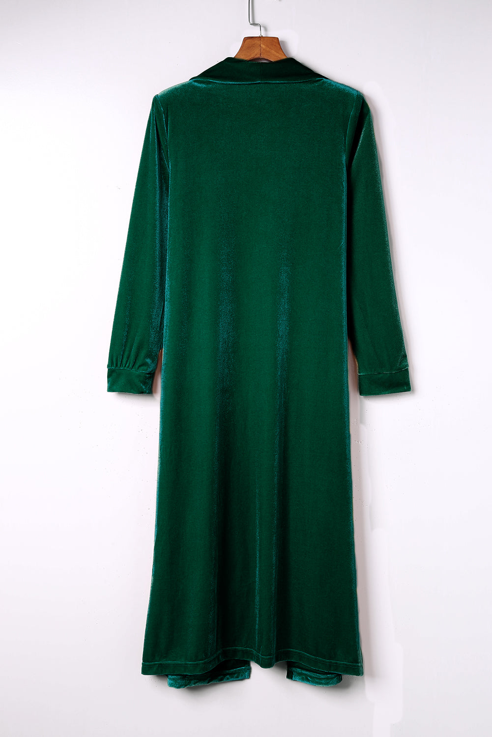 Green Velvet Open Front Pocketed Long Duster 🇨🇳