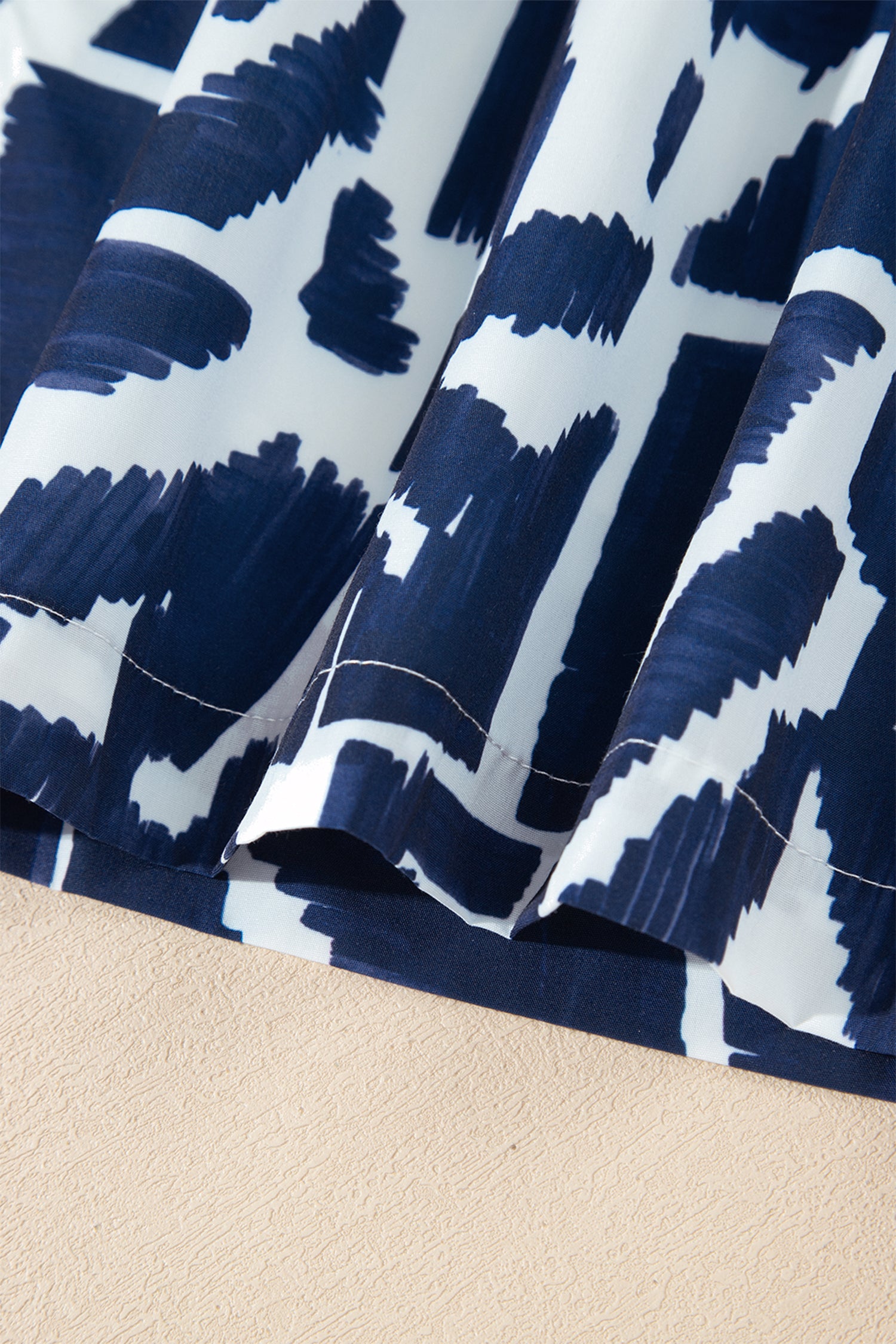 Blue Abstract Geometric Print Zip Front Tie Waist Shift Dress 🇺🇸