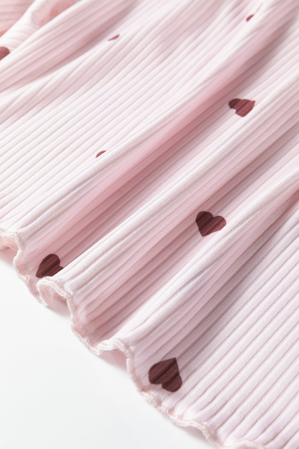 Light Pink Valentine Heart Shape Print Ribbed Knit Short Lounge Set 🇺🇸