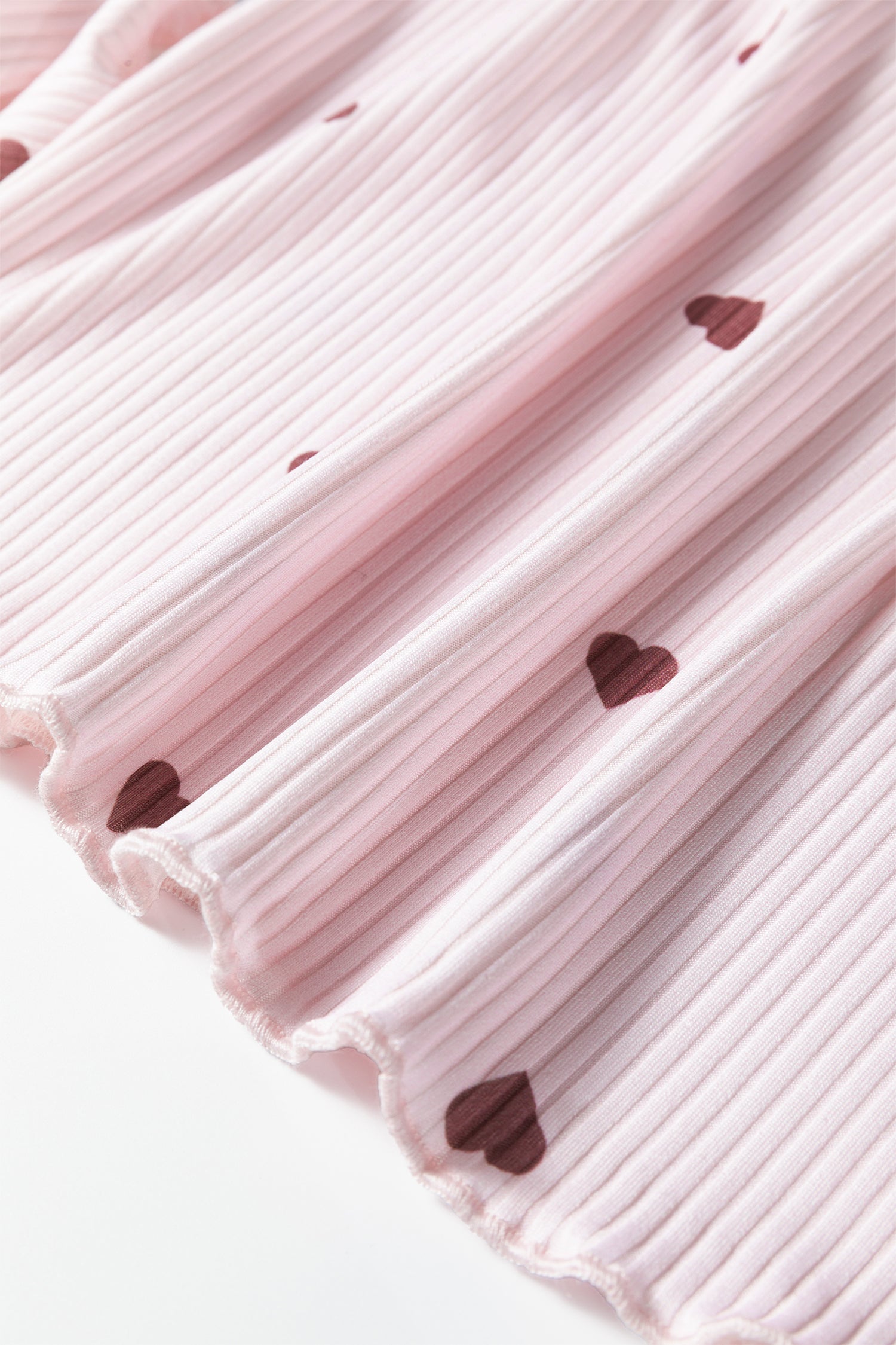 Light Pink Valentine Heart Shape Print Ribbed Knit Short Lounge Set 🇺🇸
