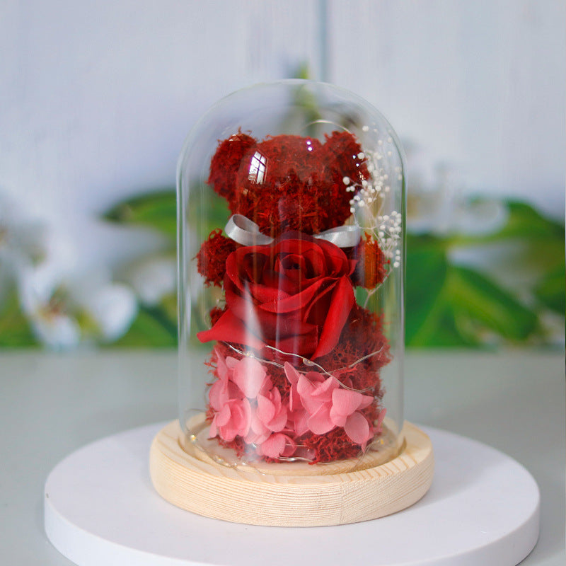Eternal Preserved Rose Flower Gift Box Teddy Bear With Lights 🇨🇳