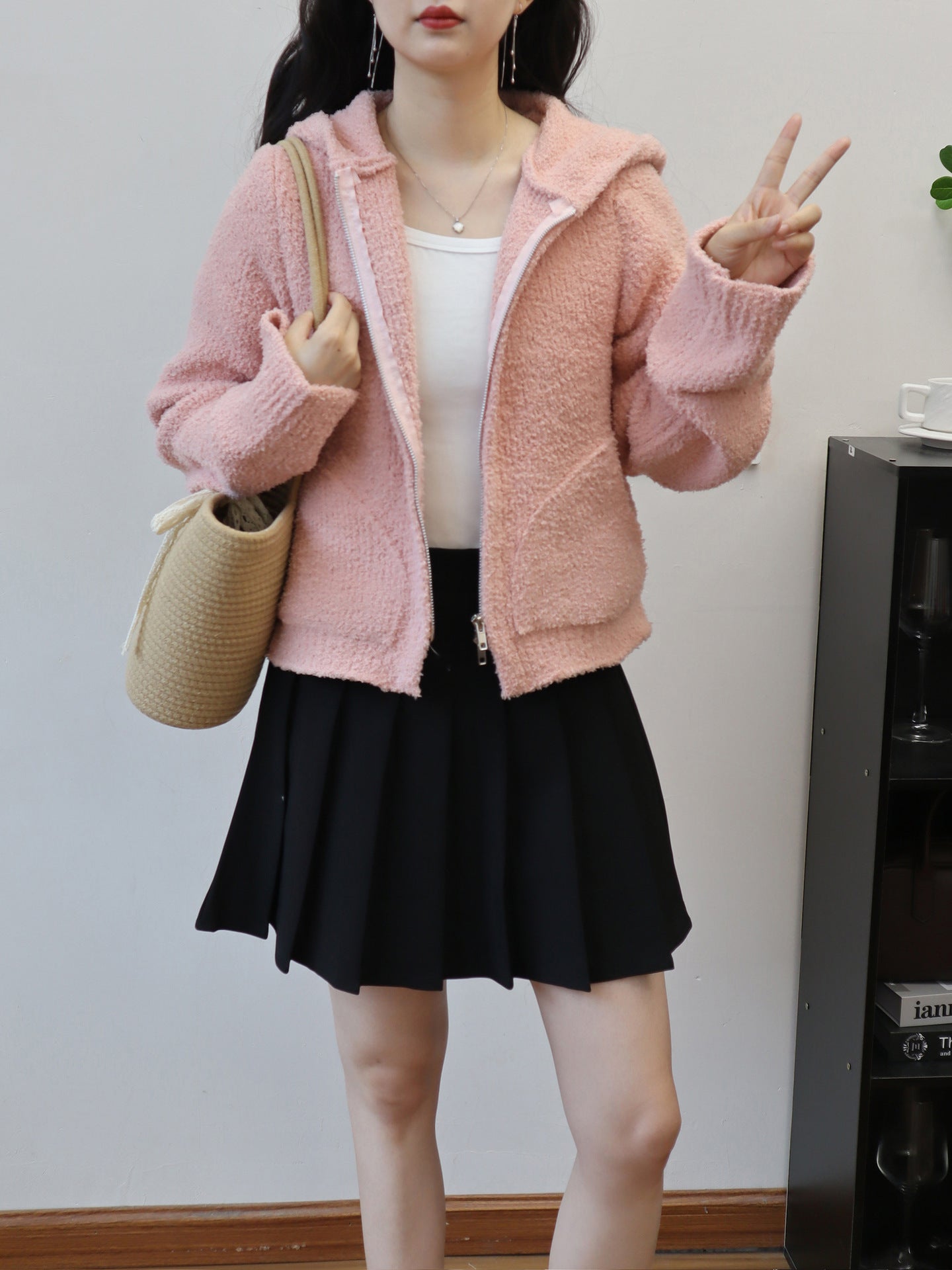 Solid Color Double Zipper Hooded Knit Cardigan 🇨🇳