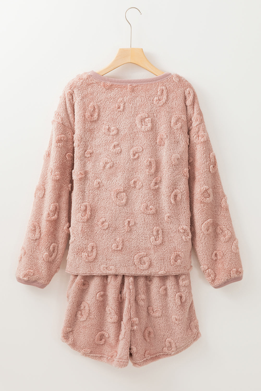 Light Pink Textured Leopard Fleece Loose Two Piece Lounge Set 🇺🇸