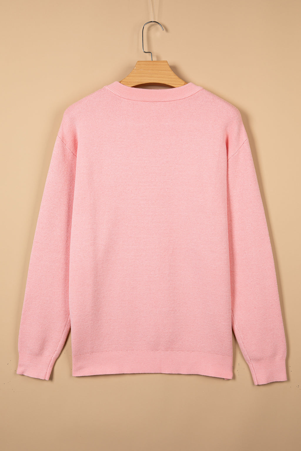 Gossamer Pink Drop Shoulder Round Neck Towel Embroidery Slogan Pullover Sweater 🇺🇸