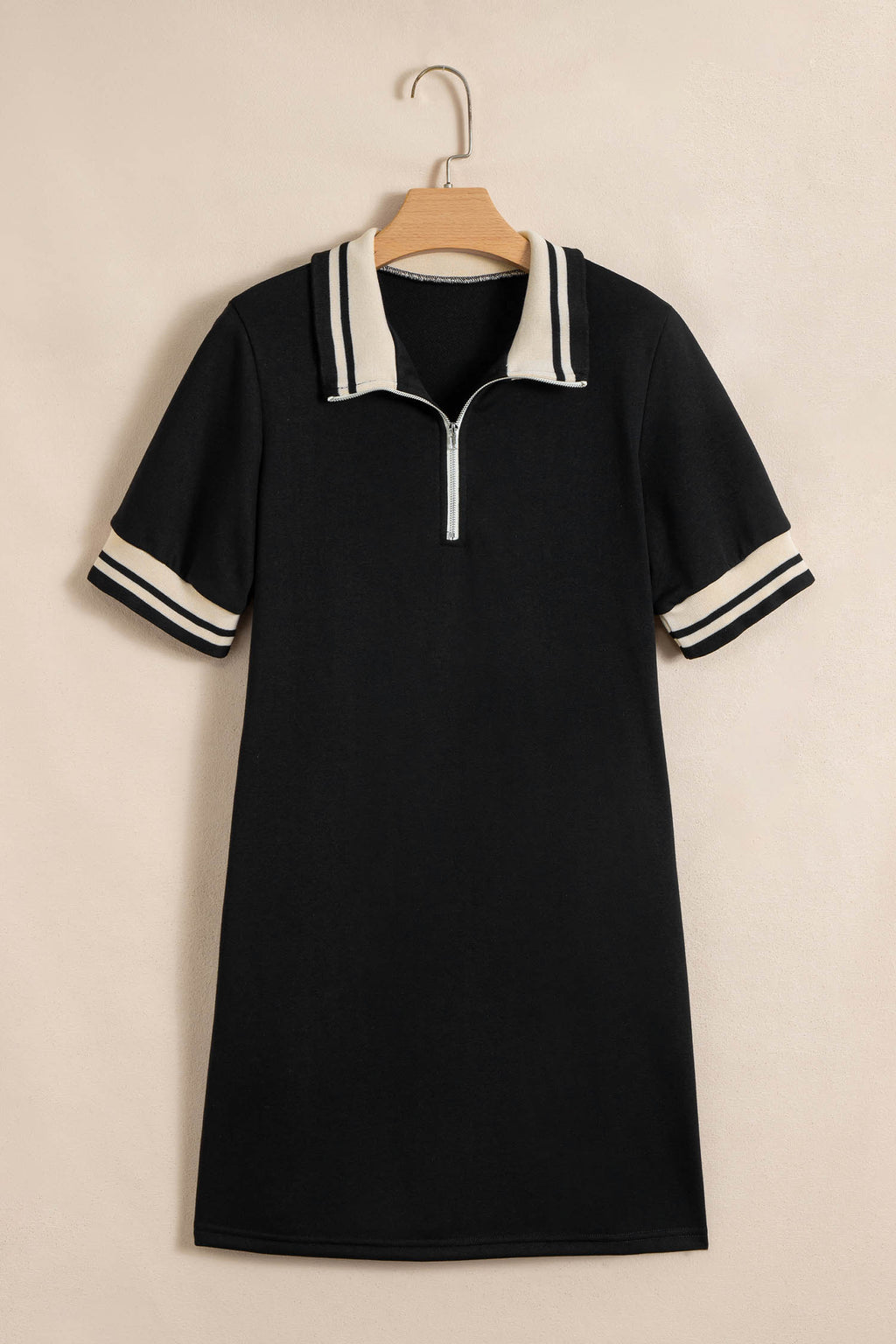Black Striped Webbing Trim Preppy Polo Tee Dress 🇺🇸