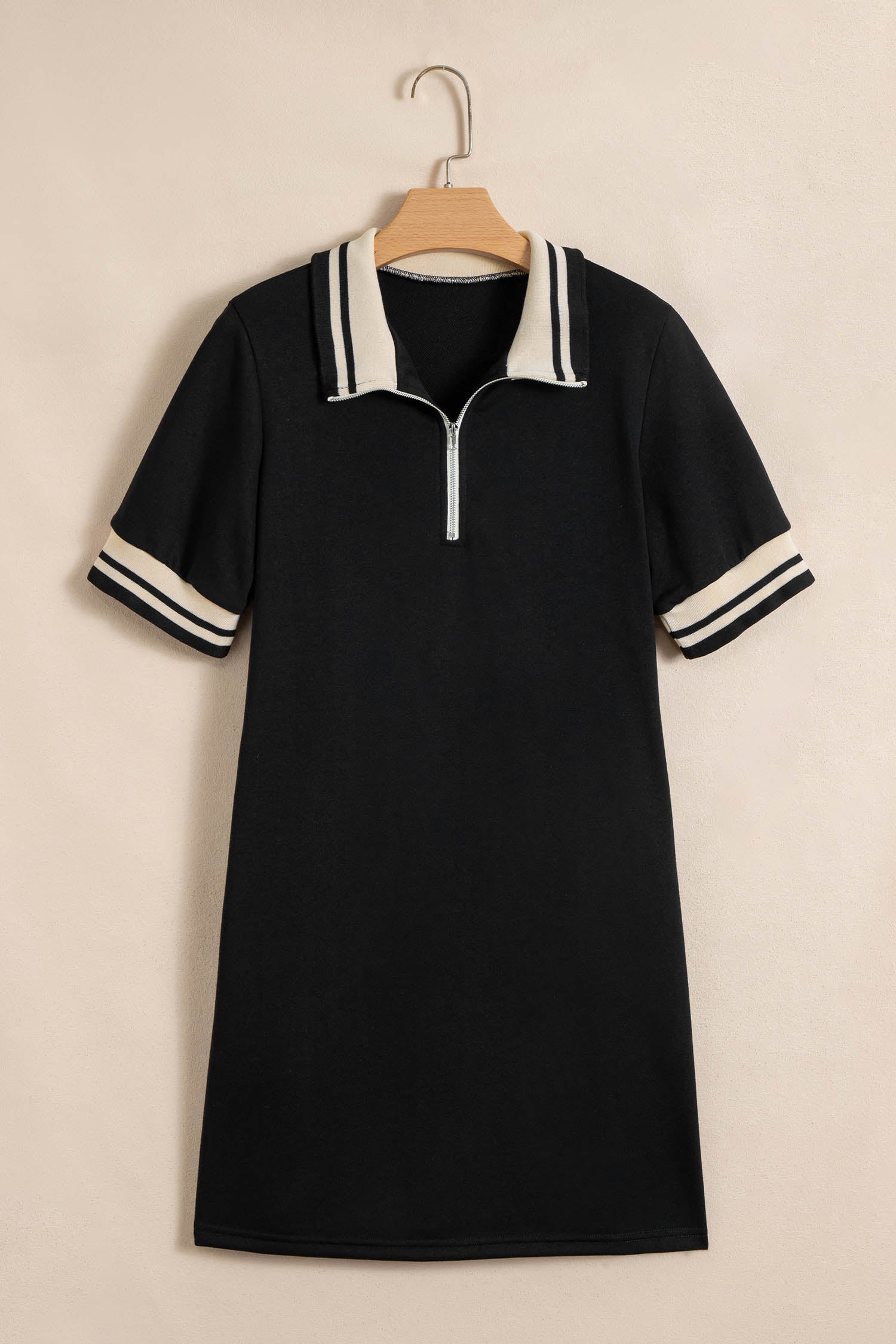 Black Striped Webbing Trim Preppy Polo Tee Dress 🇺🇸
