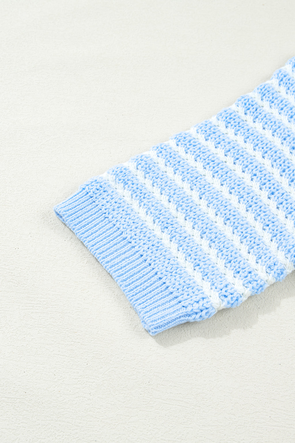 Sky Blue Stripe Short Sleeve Knit V Neck Bow Knot Sweater 🇺🇸