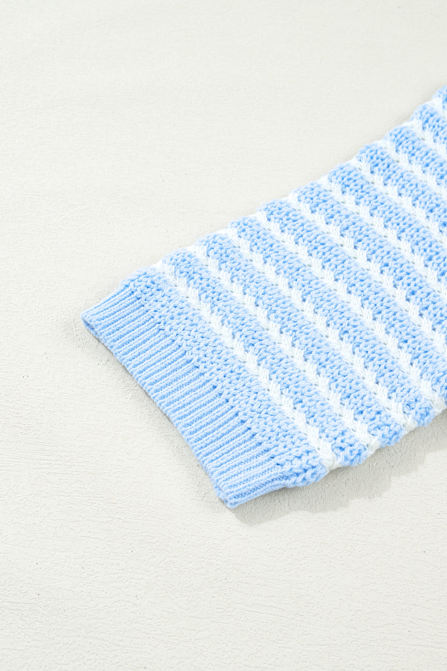 Sky Blue Stripe Short Sleeve Knit V Neck Bow Knot Sweater 🇺🇸