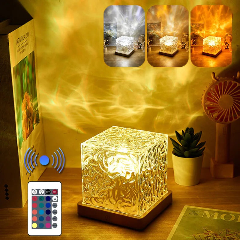 3/16 Colors Dynamic Rotating Water Ripple Projector Night Light Flame Crystal Lamp for Living Room Study Bedroom Bedside Decor 🇨🇳