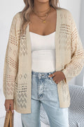 Smoke Gray Solid Color Hollowed Knit Open Front Cardigan Sweater 🇺🇸