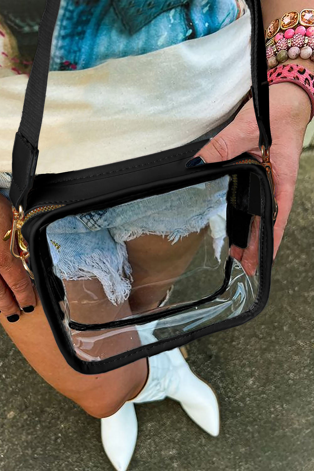 Black Clear PVC Leather Strap Crossbody Bag 🇨🇳