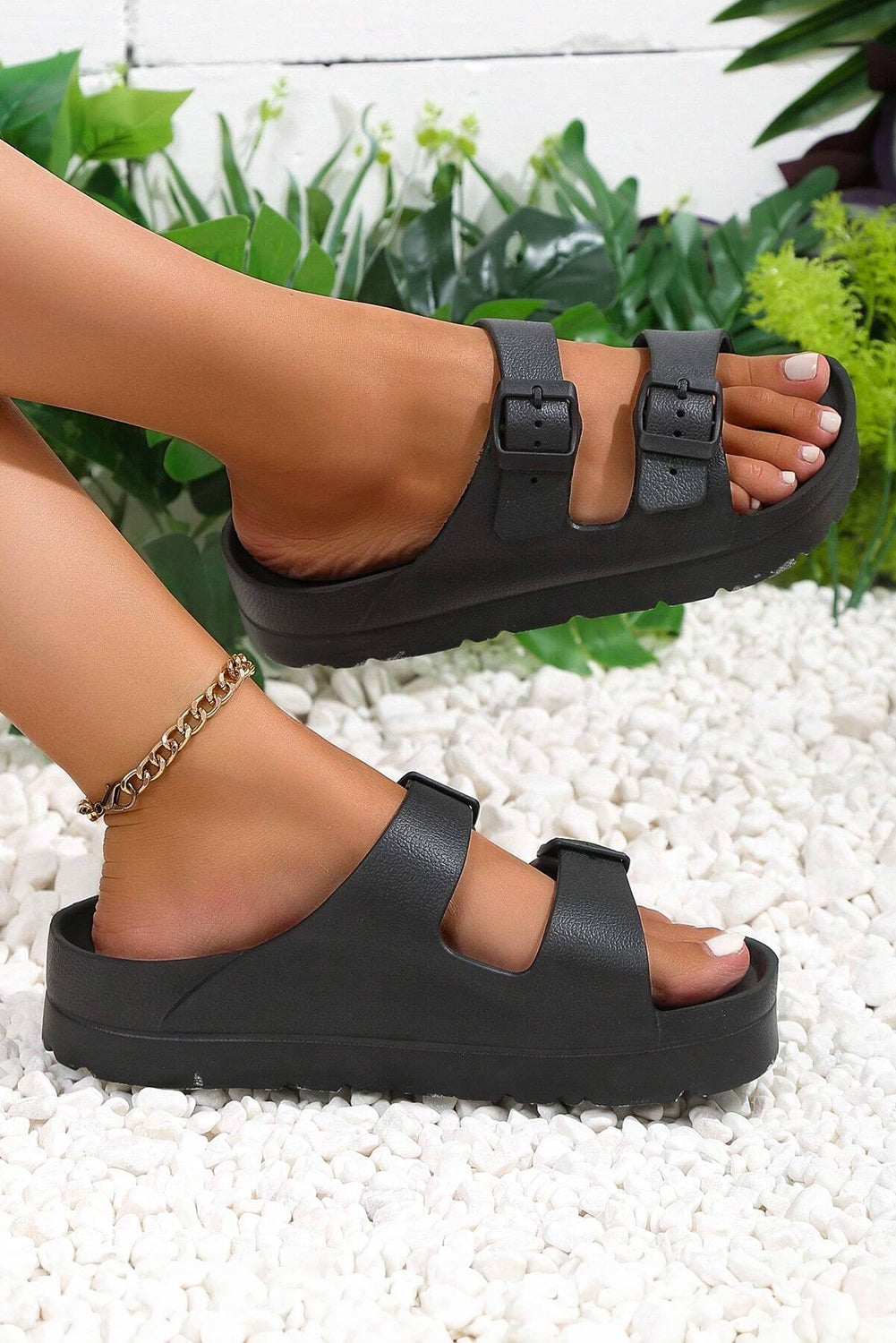 Black Double-buckle EVA Slippers 🇨🇳