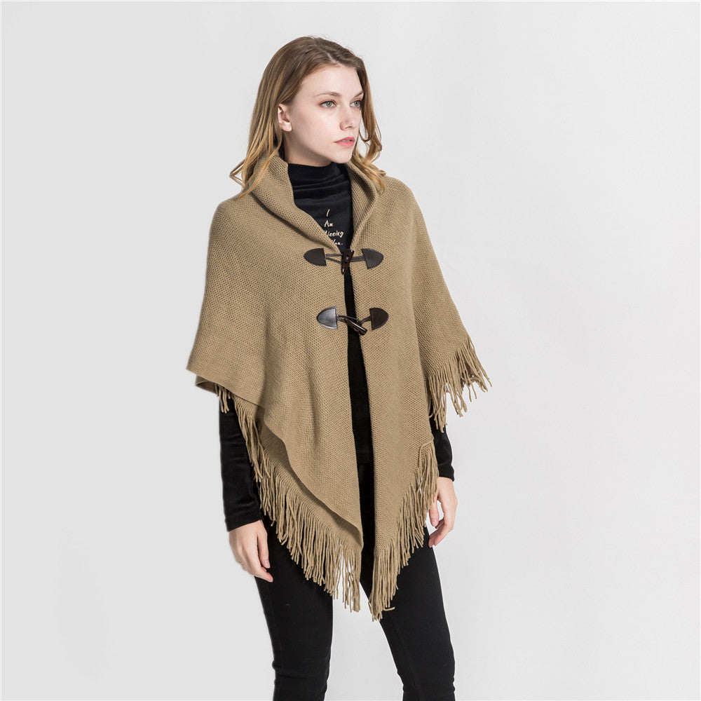 Winter Loose Kimono Cardigan Women Long Sleeveless Hat Poncho Solid Color Magic Shawl Knitted Sweater 🇨🇳