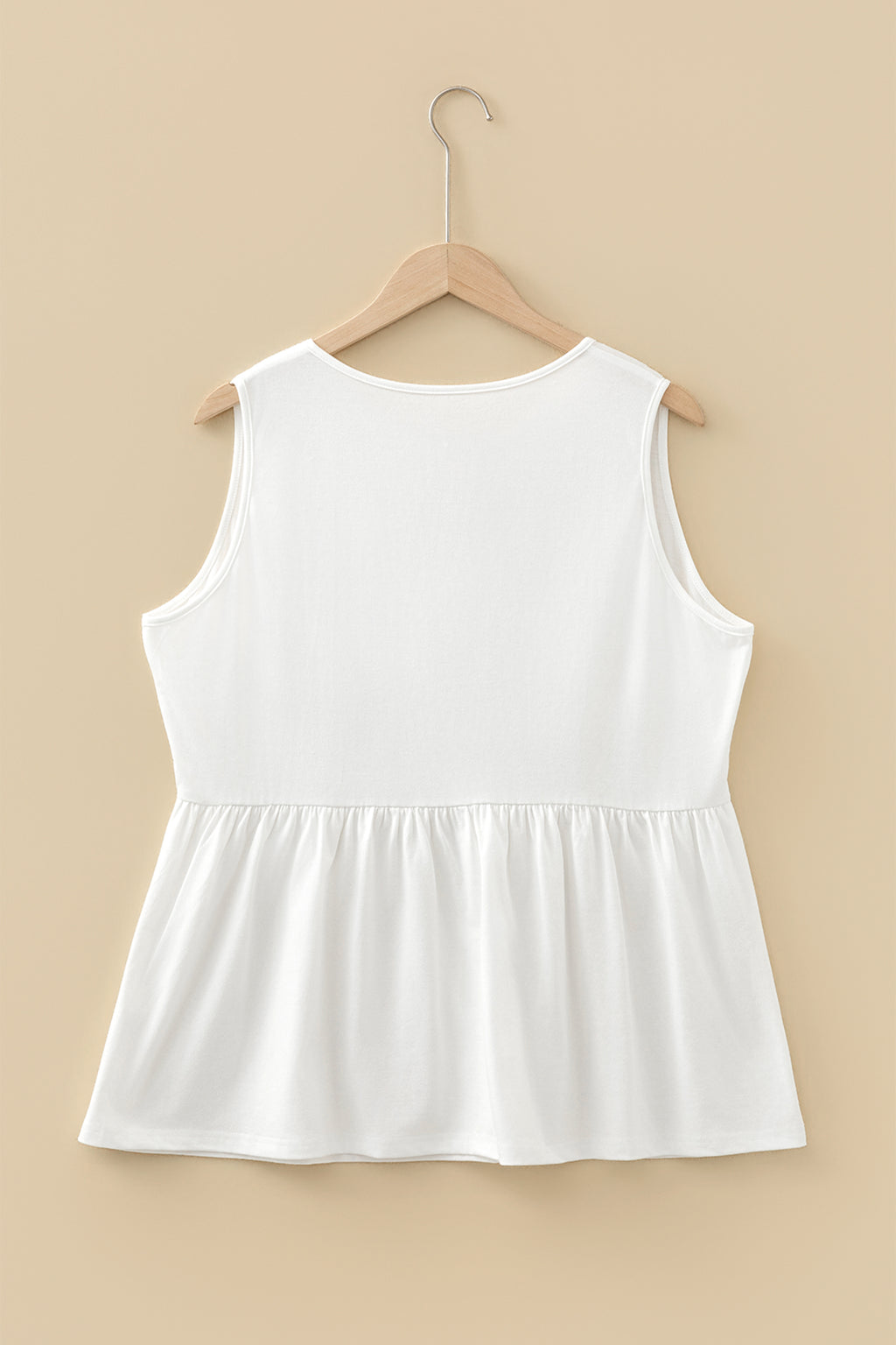 White Plus Size Solid Color Bow Tie Peplum Tank Top 🇺🇸