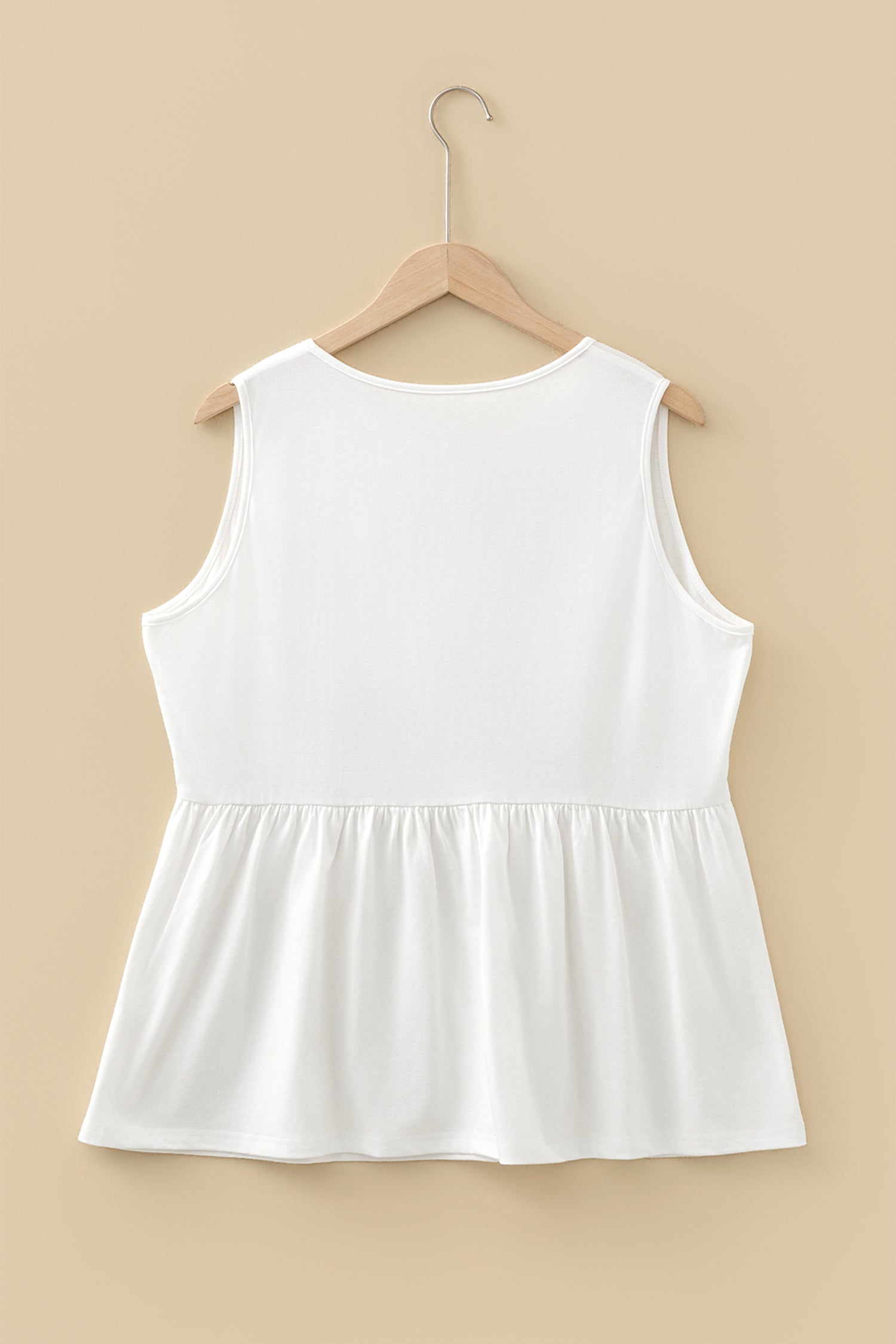 White Plus Size Solid Color Bow Tie Peplum Tank Top 🇺🇸