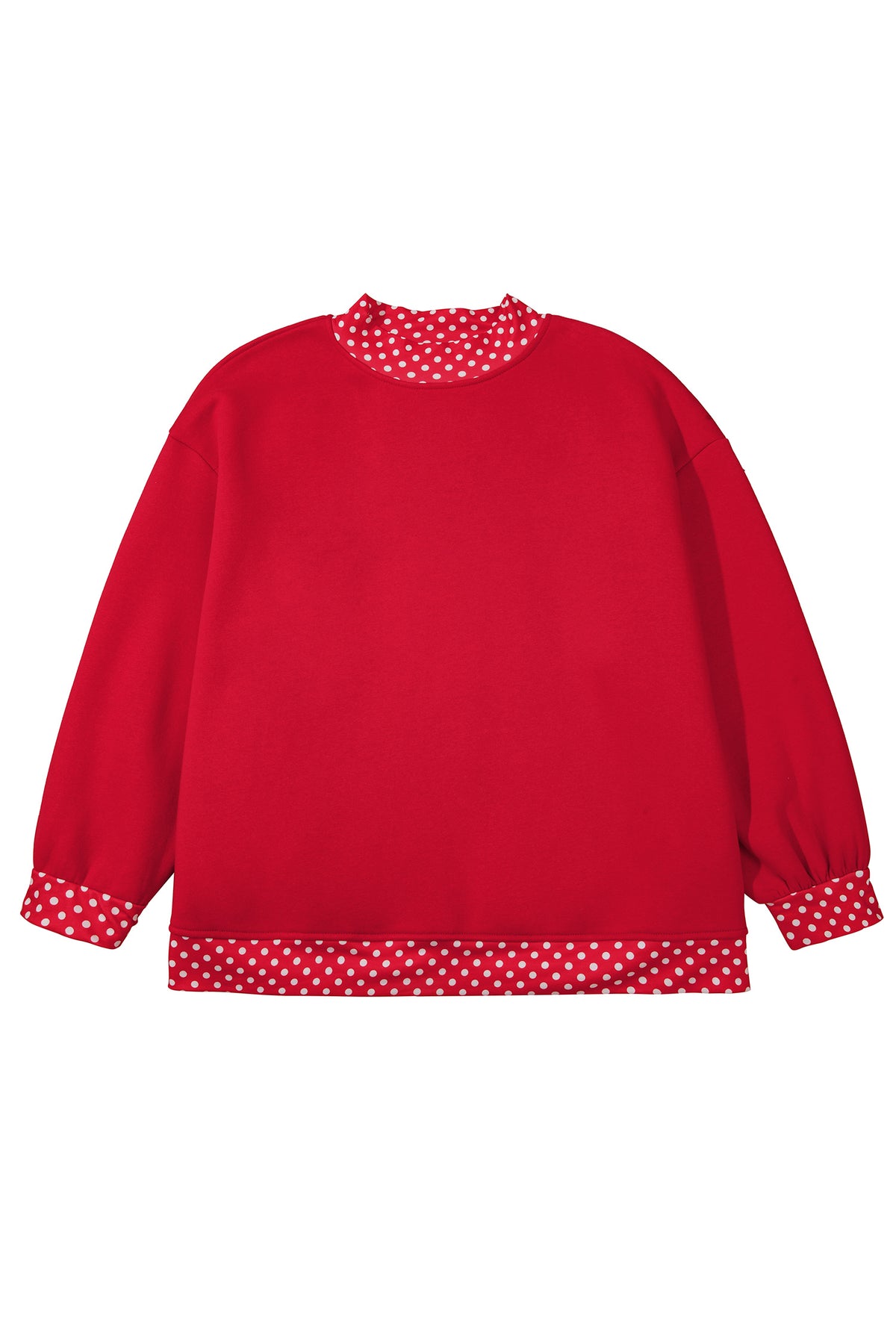 Red Polka Dot Patchwork Round Neck Plus Size Sweatshirt 🇺🇸