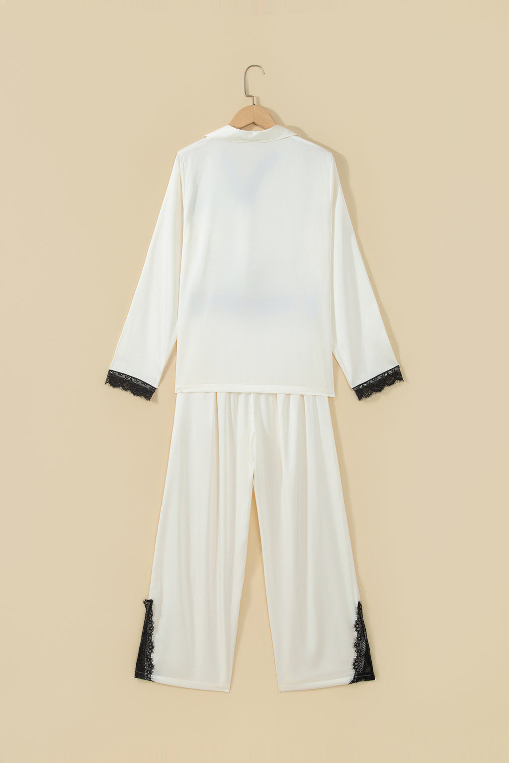 White Long Sleeve Lace Trim Button Front 2pcs Pajama Set 🇺🇸