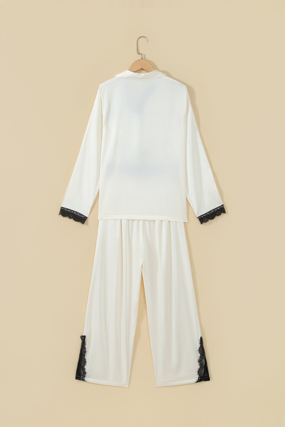 White Long Sleeve Lace Trim Button Front 2pcs Pajama Set 🇺🇸