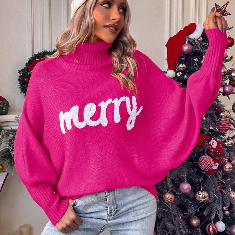 Loose High Neck Knit Sweater Christmas Style 🇨🇳