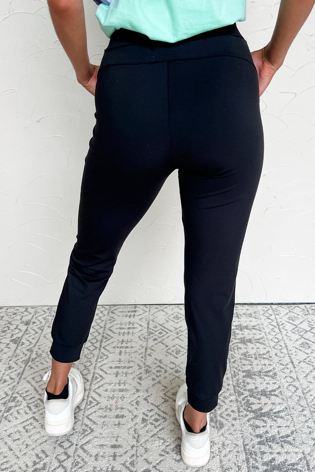 Black Exposed Seam Detail Skinny Drawstring Jogger Pants 🇺🇸