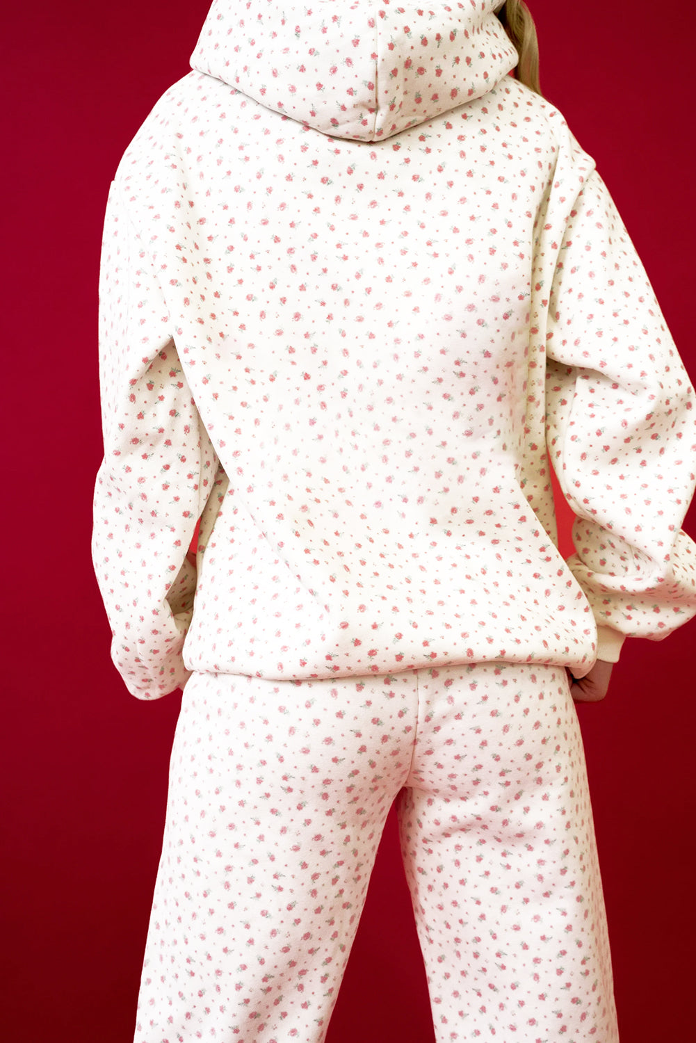 Pink Floral Print Kangaroo Pocket Hoodie Sheath Sweatpants Set 🇺🇸