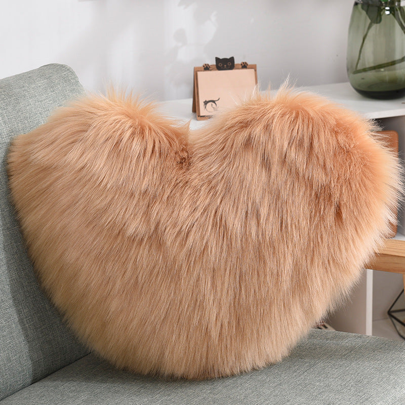 Throw Pillows Heart Shape Long Plush Fluffy Shaggy Cushion Cover 🇨🇳