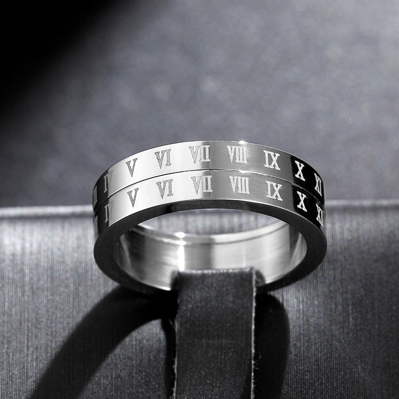 6mm Vintage Anxiety Turnable Roman Numeral Titanium Ring 🇨🇳