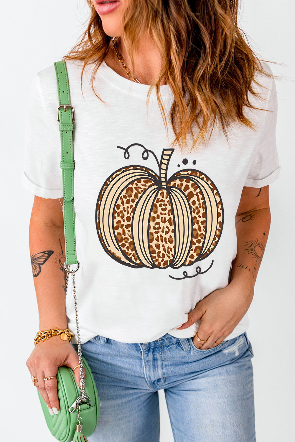 White Leopard Pumpkin Graphic Crewneck Halloween T Shirt 🇺🇸