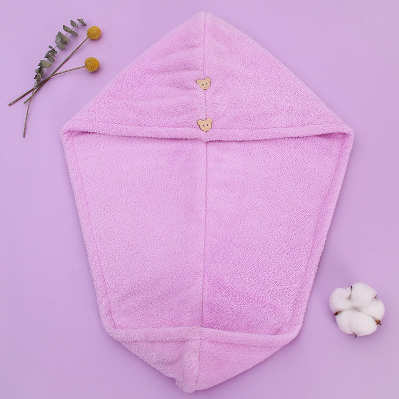 Super absorbent double-layer thickened coral velvet quick drying hair towel, shower cap, and headband towel