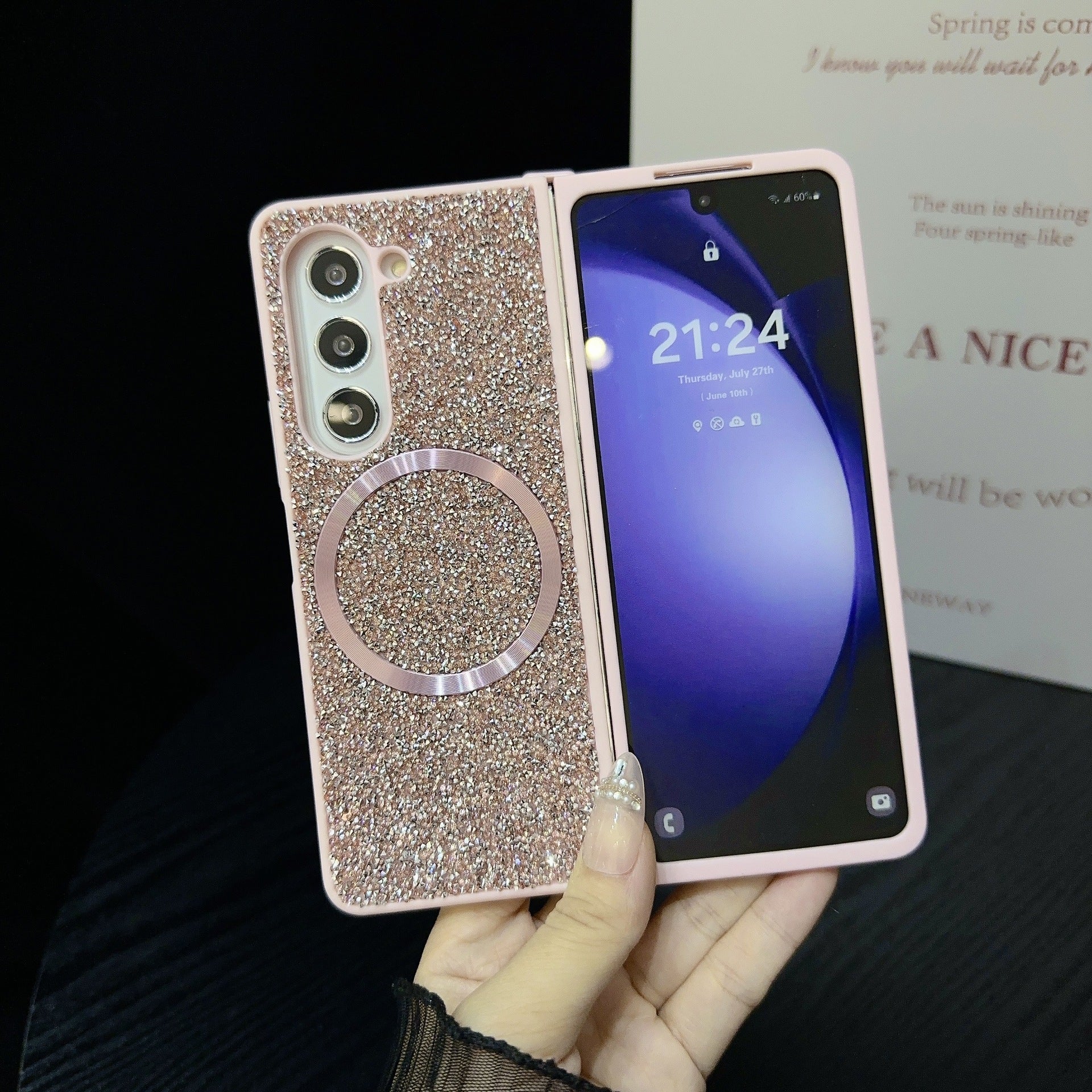 Suitable for Samsung Z Fold 6 Phone Case, Foldable Screen Z Fold 5/W24 Protective Cover, Magnetic Glitter Z Fold 3/4 Case 🇨🇳